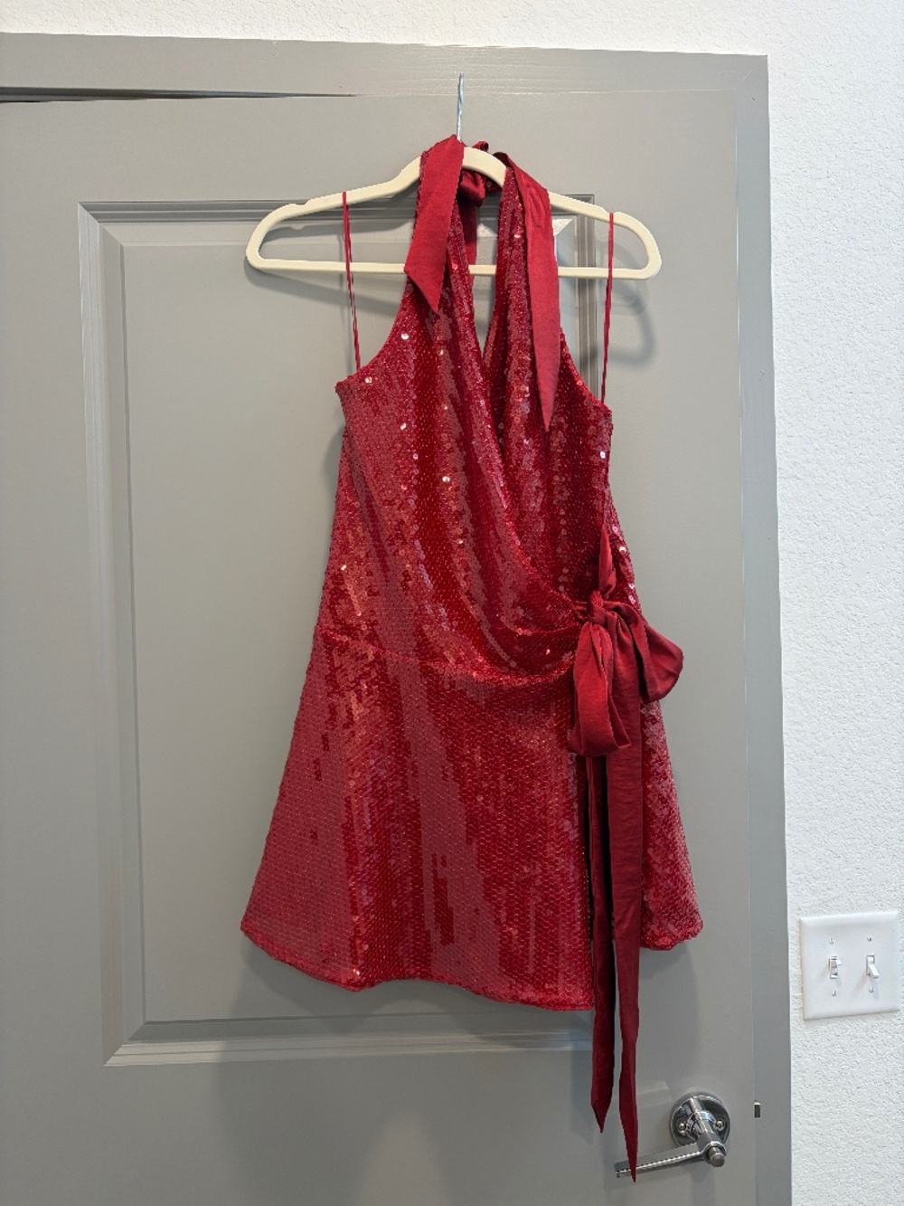 Red Sequin Wrap Dress